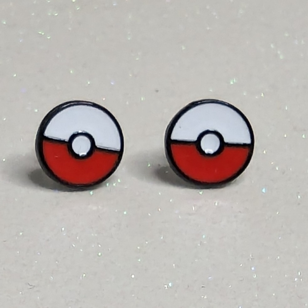 Pokemon Poke ball Acrylic Stud Earrings Red and White